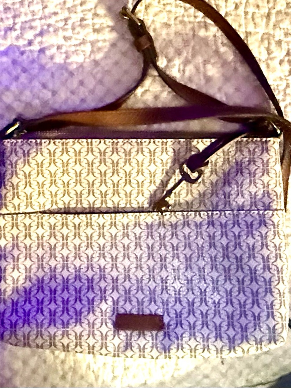 Fossil Cream and Brown Patterned Crossbody Bag